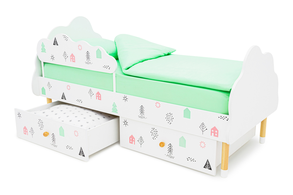 Детская кровать Бельмарко Stumpa Облако Домики розовый бирюзовый