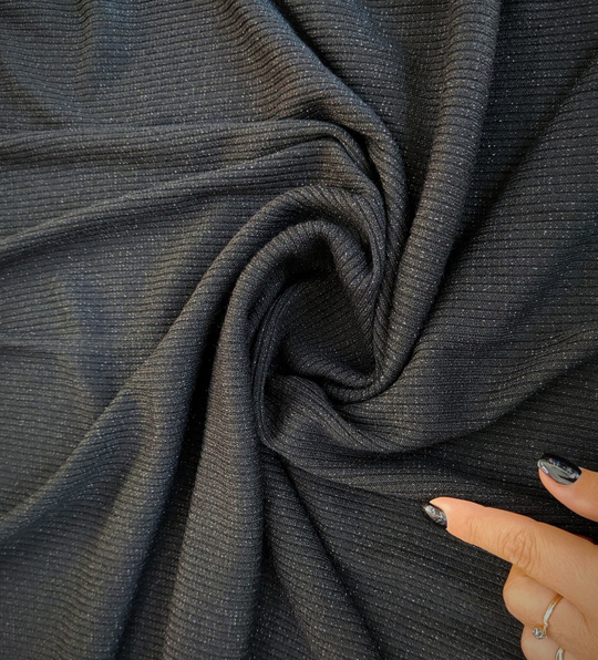 Трикотаж лапша, черный, люрекс, вискоза SOFI