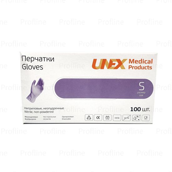 Перчатки UNEX размер S нитриловые сиреневые 50 пар/уп
