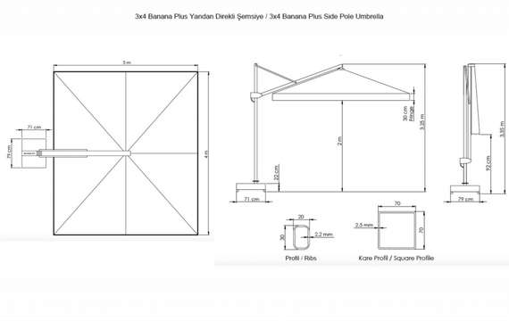 Зонт для кафе профессиональный Banana Plus Dickson, 300х400 см