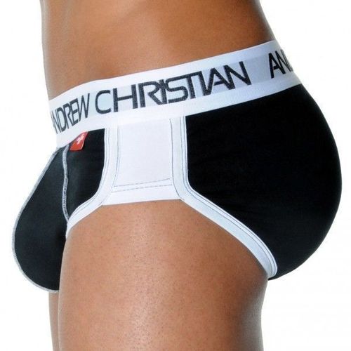 Мужские трусы брифы черные с задним пуш ап Andrew Christian Active Shape Black Brief  AC54