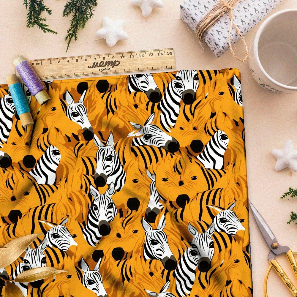 Ткань премиум бифлекс коллаж из зебр