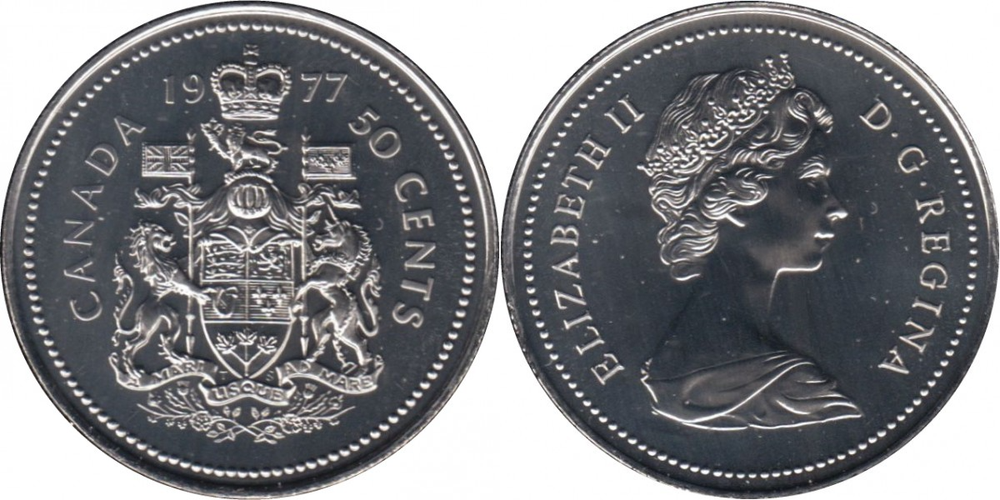 Канада 50 центов, 1977 Королева Елизавета II XF