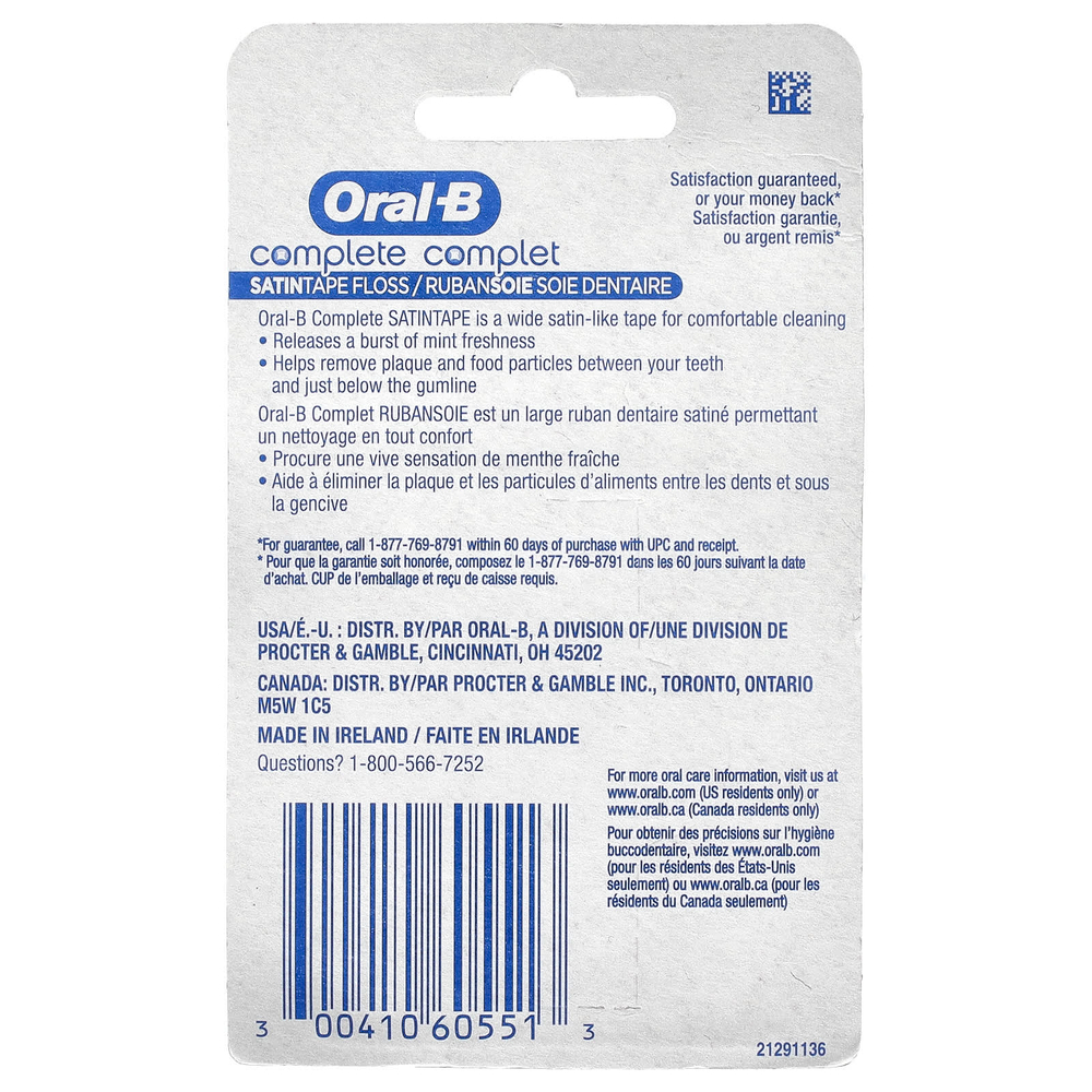 Oral-B, Complete, нить SATINtape, мятный вкус, 25 мг (27,3 ярда)