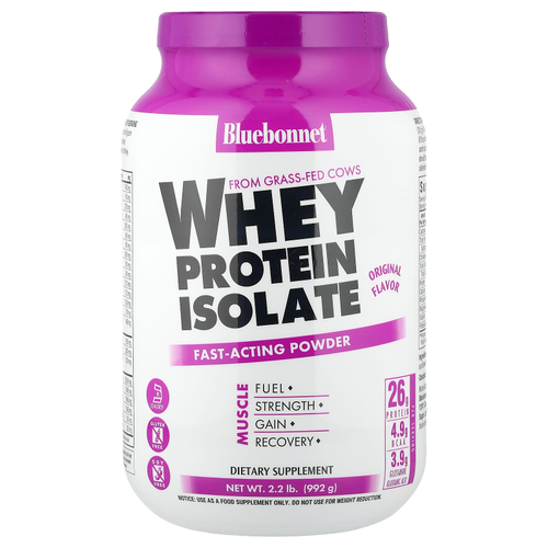 Bluebonnet Nutrition, 100 % натуральный изолят сывороточного белка, с натуральным оригинальным вкусом, 992 г (2,2 фунта)