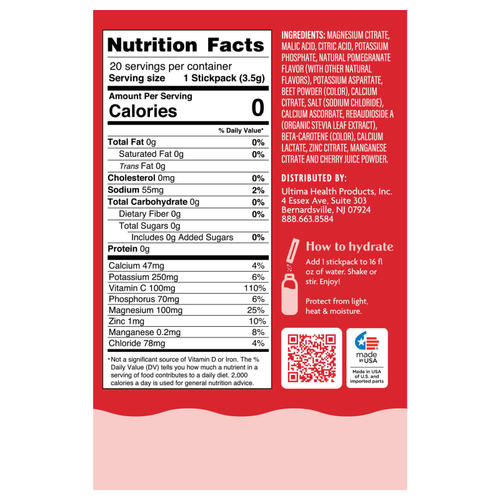 Ultima Replenisher, Electrolyte Mix, вишня и гранат, 20 пакетиков по 3,4 г (0,12 унции)