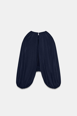 ZARA ТОП С ОБЪЕМНЫМИ РУКАВАМИ И РАЗРЕЗАМИ, СИНИЙ