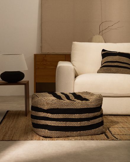 Aylin Пуфик из джута с вышивкой черно/бежевый 60 х 60 см