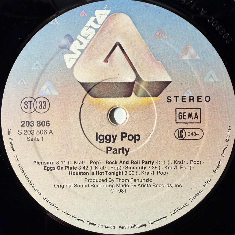 Iggy Pop ‎– Party (Германия 1981г.)