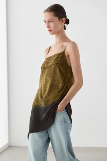 Massimo Dutti Асимметричный топ на бретелях с драпировкой, хаки