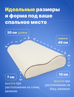 Ортопедическая подушка для взрослых с эффектом памяти 49*30*10 см под голову, шею для сна