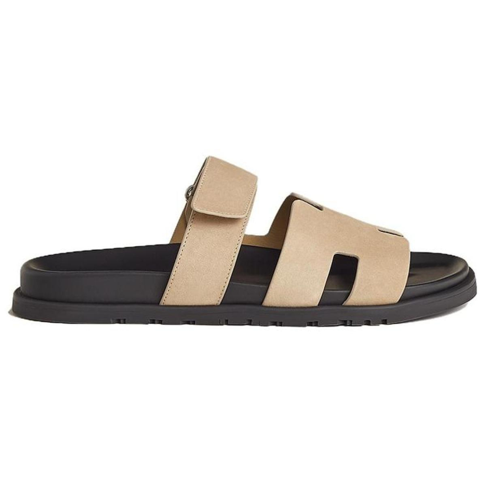 Hermes Chypre Goatskin velcro all-match casual fashion sandals Men's beige, H222856ZHE