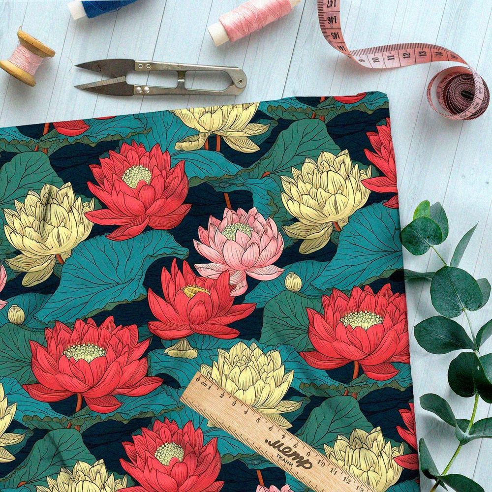 Ткань премиум бифлекс ночная флоральная мелодия