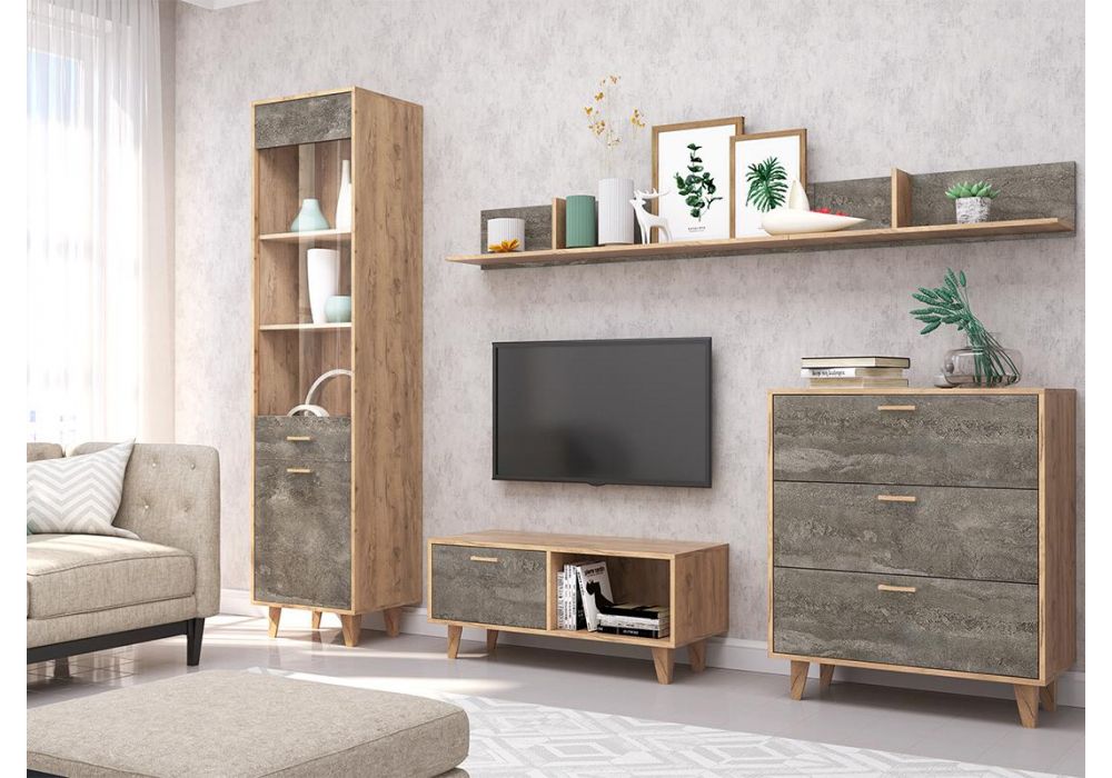 Витрина Эго ПС-1 на ножках дуб крафт золотой / камень темный