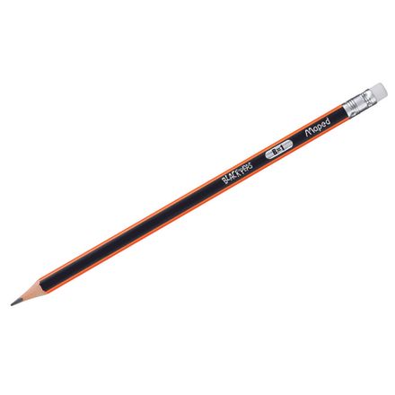 Карандаш чернографитный Maped Black Pep's, B, с ластиком, трёхгранный корпус