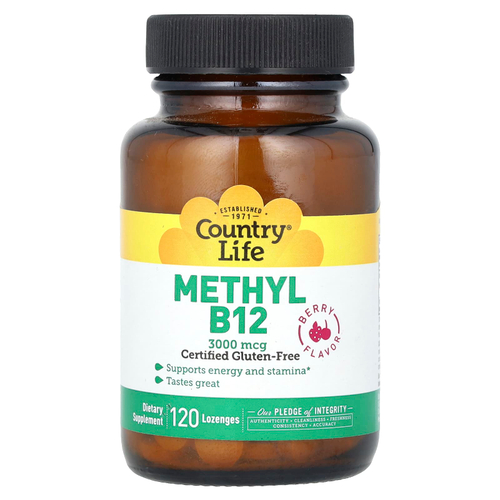 Country Life, Метил B12, ягодный, 3000 мкг, 120 пастилок