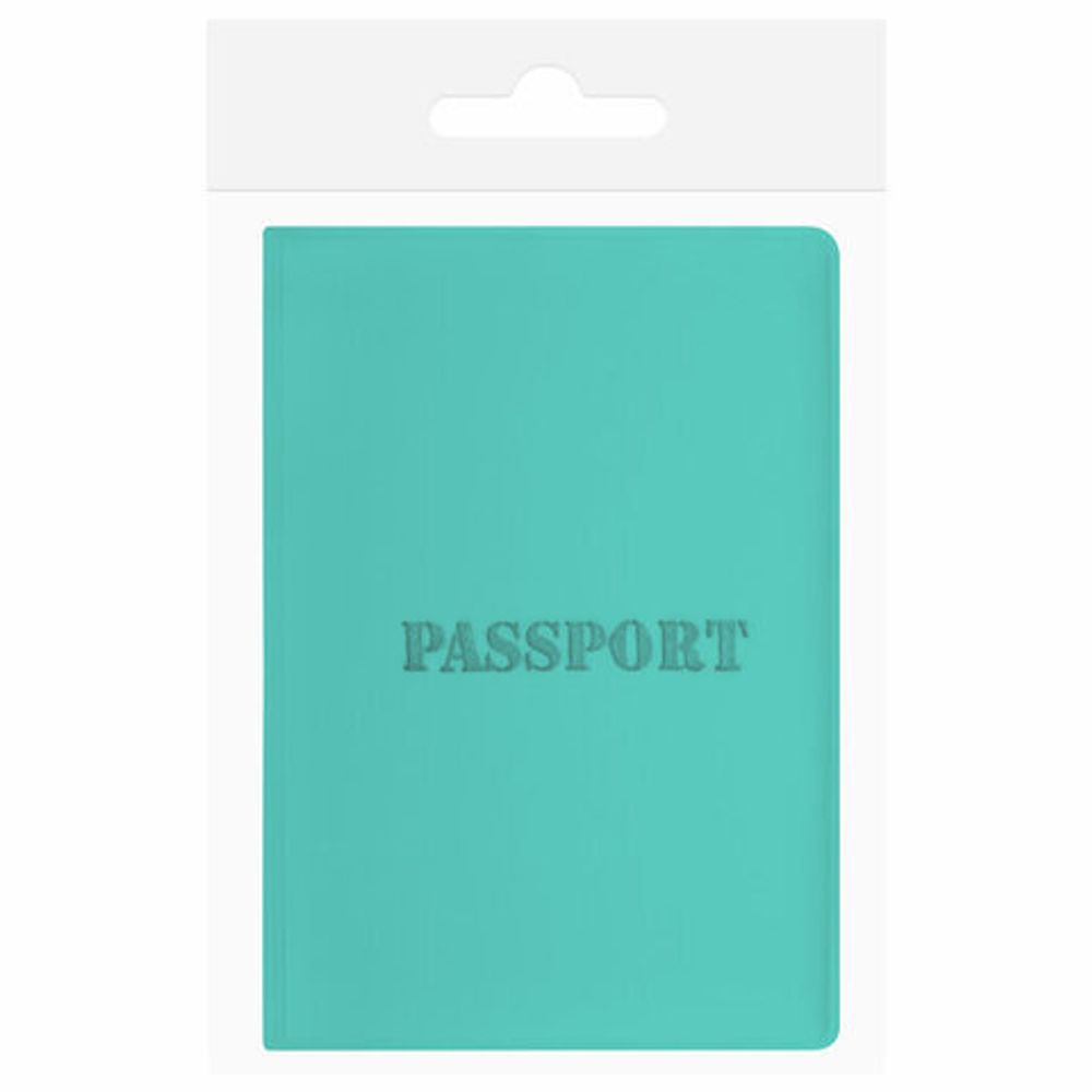 Обложка для паспорта, мягкий полиуретан, "PASSPORT", цвет "тиффани", STAFF, 238404