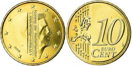 Нидерланды 10 евроцентов, 2014 - 2025 Король Виллем-Александр XF