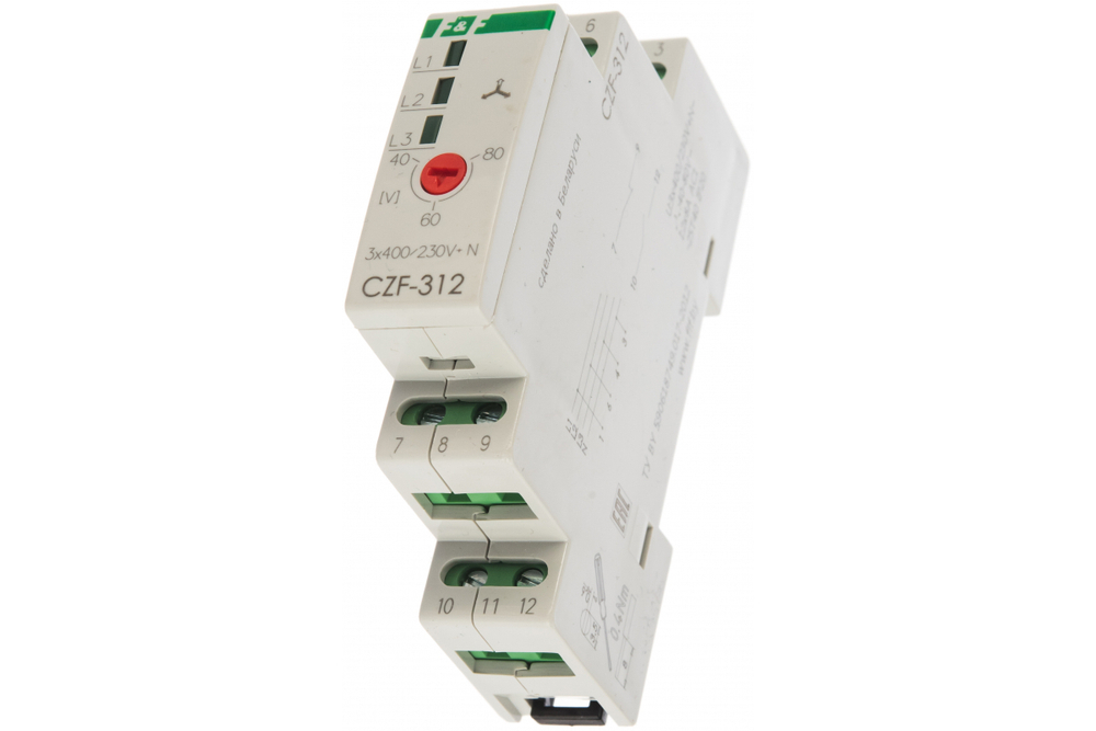 Реле контроля фаз CZF-312 3х400/230+N 2х8А 1Z 1R IP20 регулировка порога, без задержки отключения