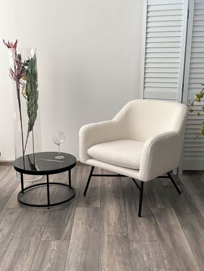 Кресло SHEEP NINI-01 Белый, teddy / черный каркас