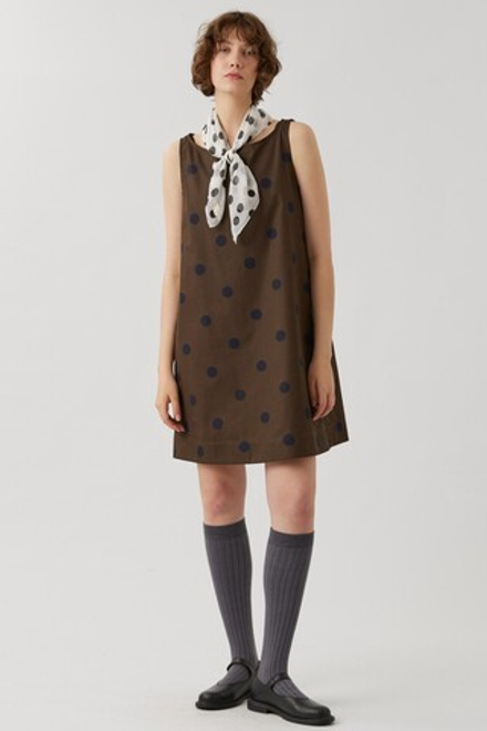 Косынка из шелка белая в крупный черный горох