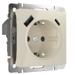 Розетка с заземлением, шторками и USB тип A+C (слоновая кость)
