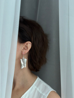 Серьги завернутые прямоугольники на петле, матовое серебро