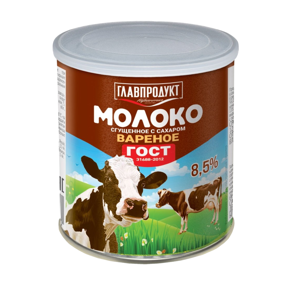 Сгущеннка ГЛАВПРОДУКТ вареная с сахаром гост с крышкой 380г