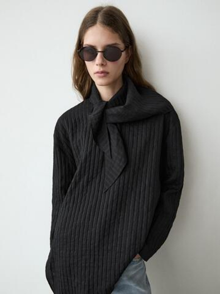 Massimo Dutti Струящаяся рубашка в полоску с шарфом, черный