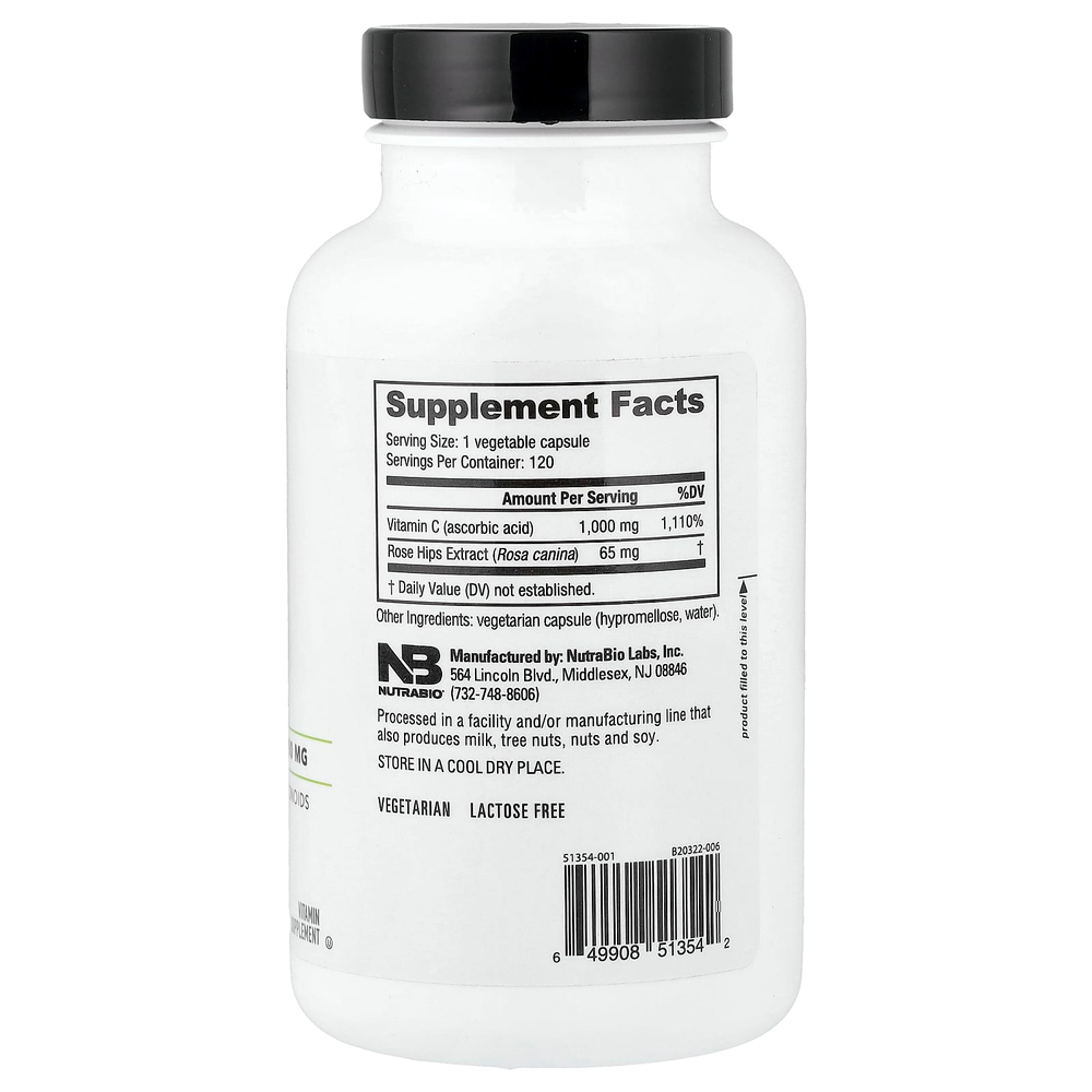 NutraBio, биофлавоноиды витамина C и шиповника, 120 капсул