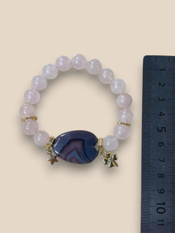 Браслет для Весов, агат и кварц, розовый