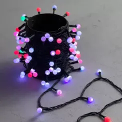 Светодиодная гирлянда шарики Fiesta, 10 м., 100 RGB LED ламп 13 мм , черный ПВХ, LTC (RGB SB100-1-2RGB)