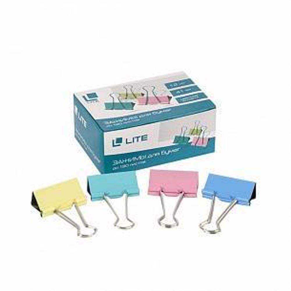 Зажим LITE 41 мм металл ассорти 12 шт/упак