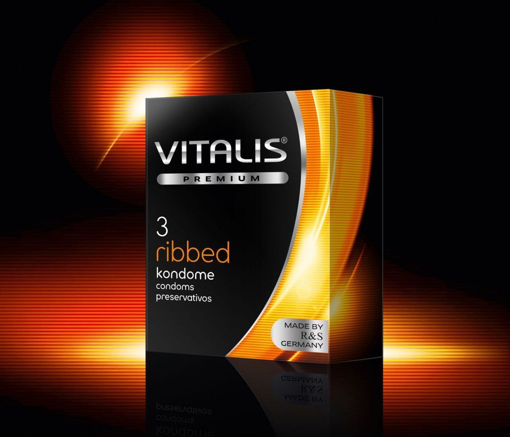 Ребристые презервативы VITALIS premium №3 Ribbed - 3 шт.