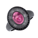 Кольцо с турмалином и чёрными сапфирами, R0084-0/40