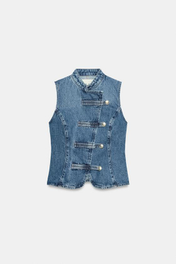 ZARA ДЖИНСОВЫЙ ТОП Z1975 С НАВЕСНЫМИ ПЕТЛЯМИ, ВЫЦВЕТШИЙ СИНИЙ