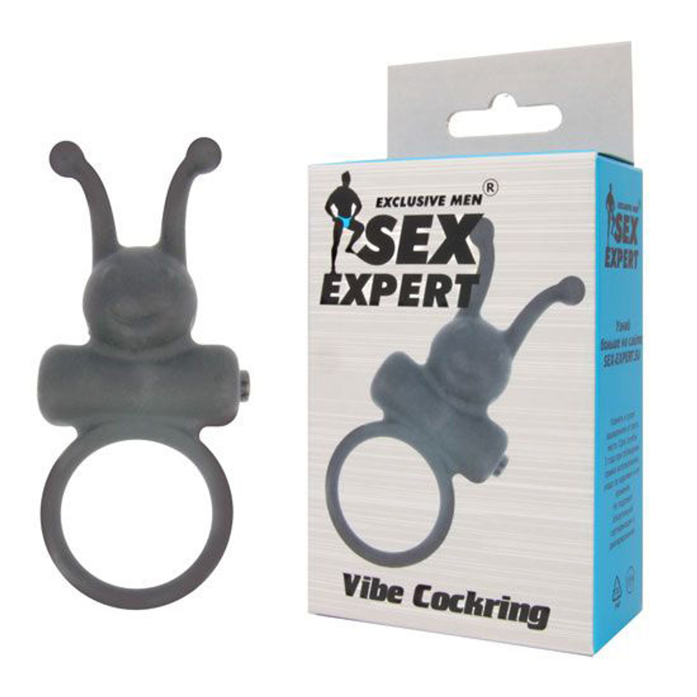 Чёрное эрекционное кольцо 3см в форме букашки с вибрацией Bior Toys Sex Expert SEM-55111