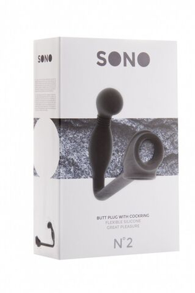 Чёрная анальная пробка с эрекционным кольцом SONO №2 - 11,4 см.