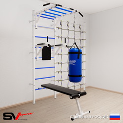 Шведская стенка Sv Sport усиленная 62410 (Турник рукоход/Брусья/Скамья/Цепь/Мешок 15кг/Канатный лаз)