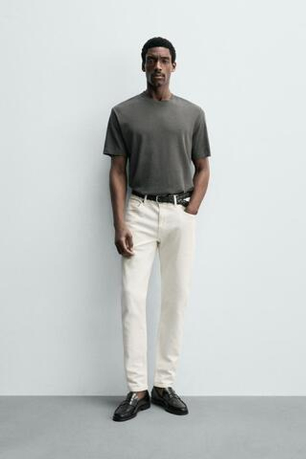 ZARA БАЗОВЫЕ ДЖИНСЫ SLIM FIT, ЖЕЛТОВАТО-БЕЛЫЙ