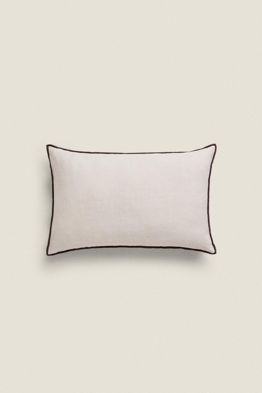 ZARA HOME ЧЕХОЛ НА ПОДУШКУ С ОВЕРЛОКОМ, СВЕТЛО-БЕЖЕВЫЙ
