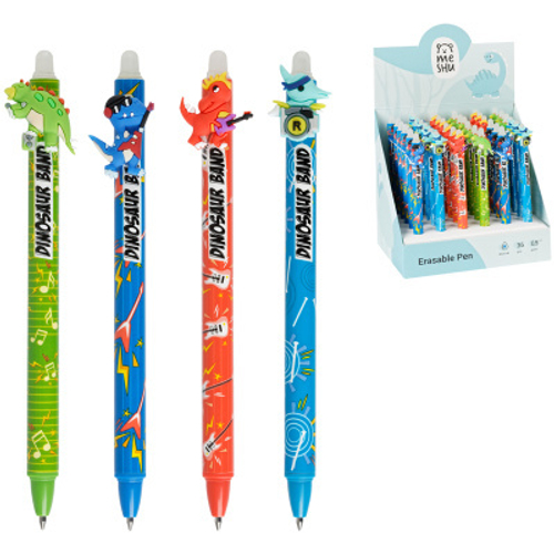 Ручка гелевая стираемая автоматическая MESHU "Dino" синяя, 0,5мм, корпус ассорти, с топпером