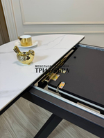 Круглый стол "Бонжур", керамогранит, белый мрамор