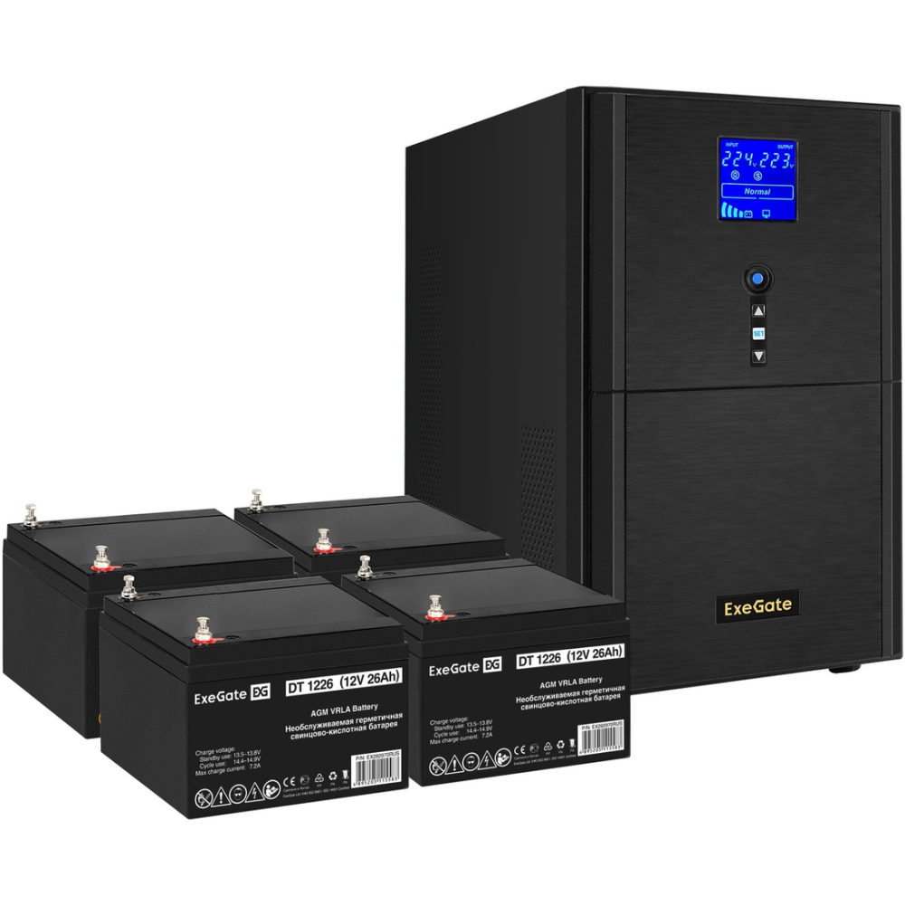 ИБП + батарея ExeGate SineTower SZ-3000.LCD.AVR.3SH.1C13.RJ.USB + 4x DT 1226 (26Ач)