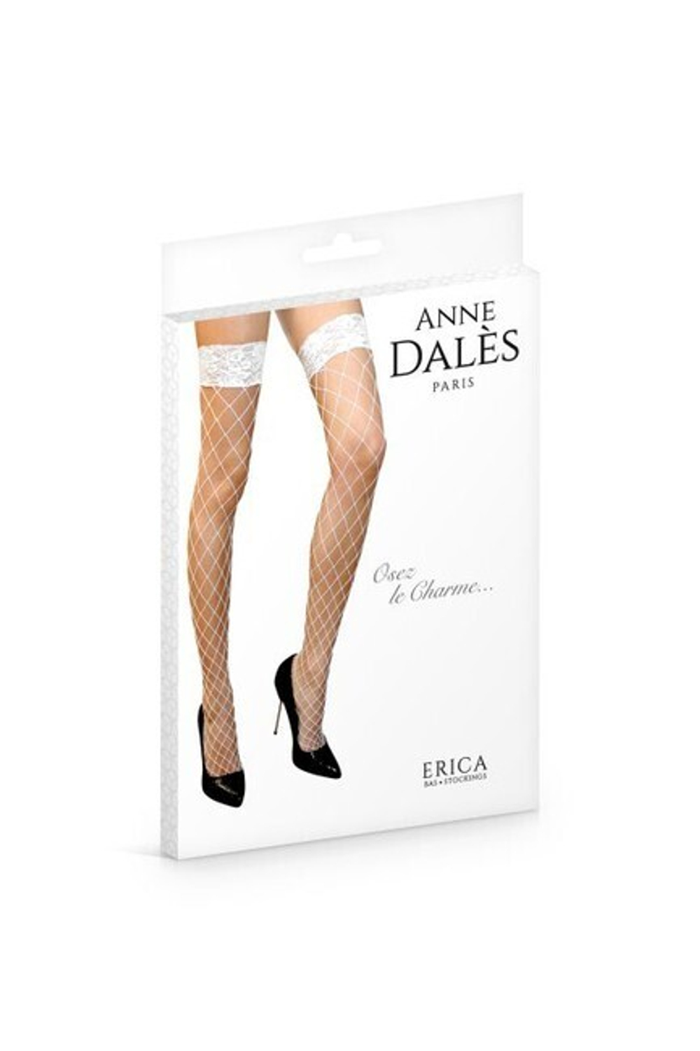 Чулки крупная сетка, силиконовая резинка, hold-up stocking erica T4 (blanc/белые) (Цвет: белый)