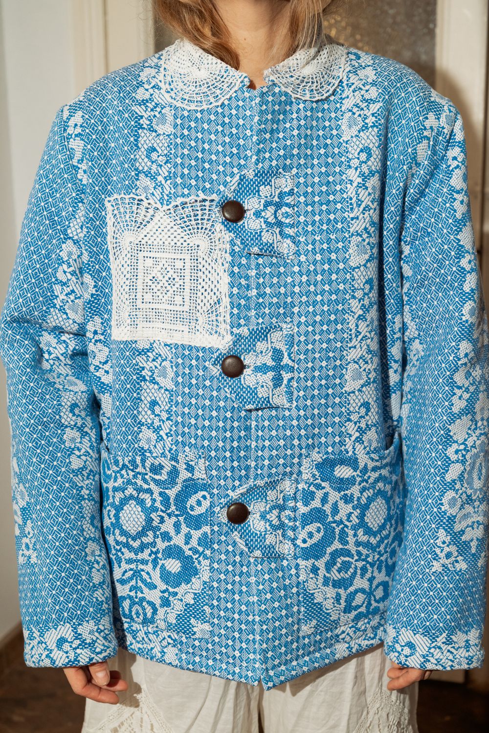 Куртка Soeurs с Кружевным Воротником синяя