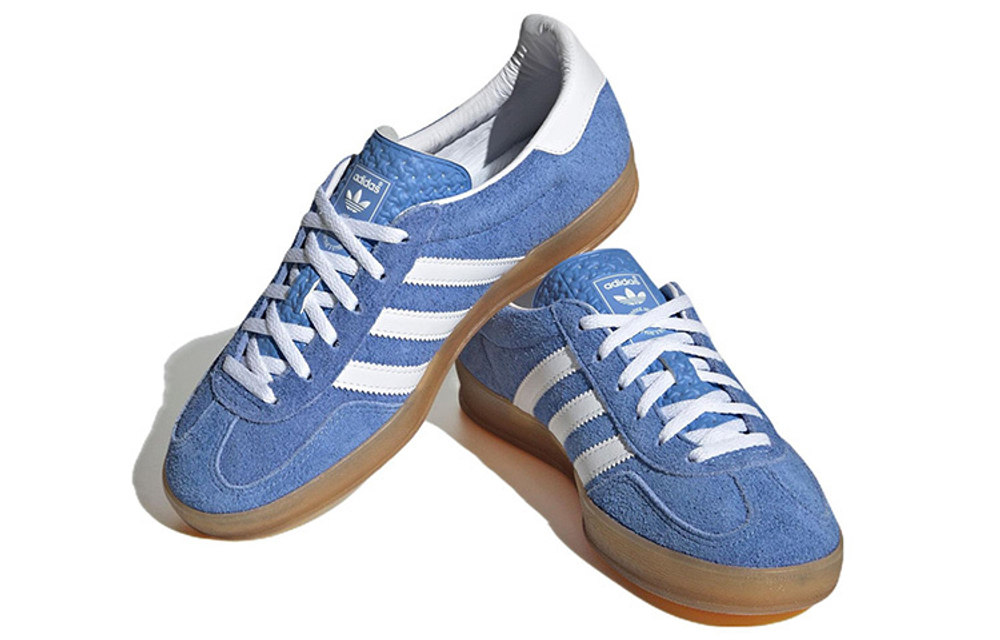 Adidas originals Gazelle Indoor leather trend casual non-slip wear-resistant low-top sneakers women's blue, white and brown