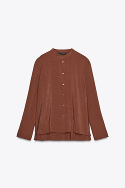 ZARA РУБАШКА ИЗ СТРУЯЩЕЙСЯ ТКАНИ — ZW COLLECTION, КАРАМЕЛЬНЫЙ