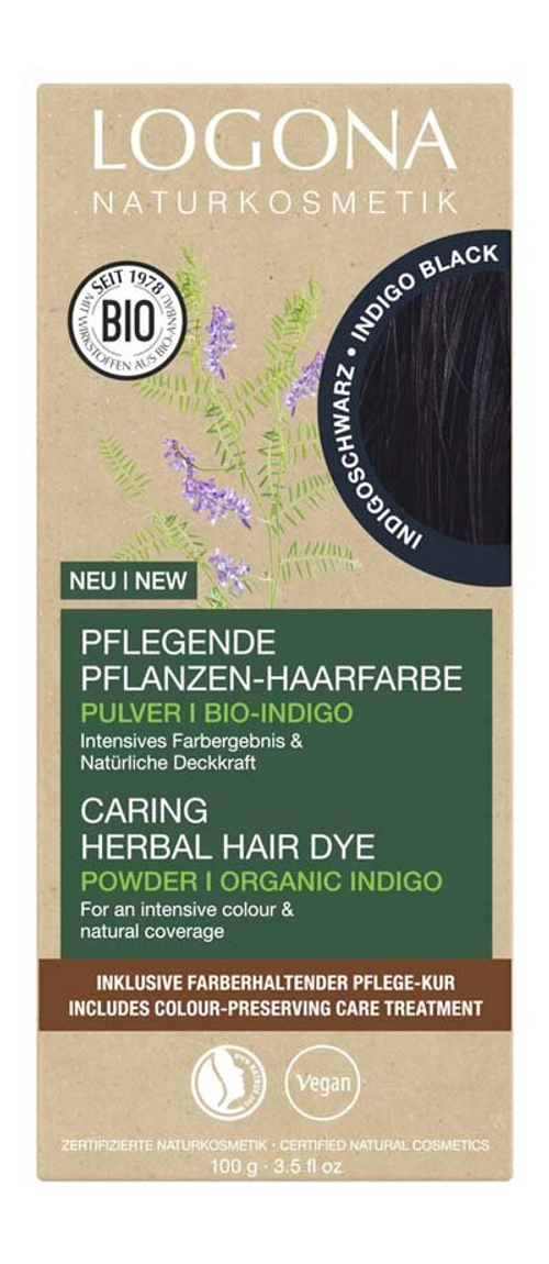 Порошковая краска для волос Logona, цвет индиго, черный, 100 гр