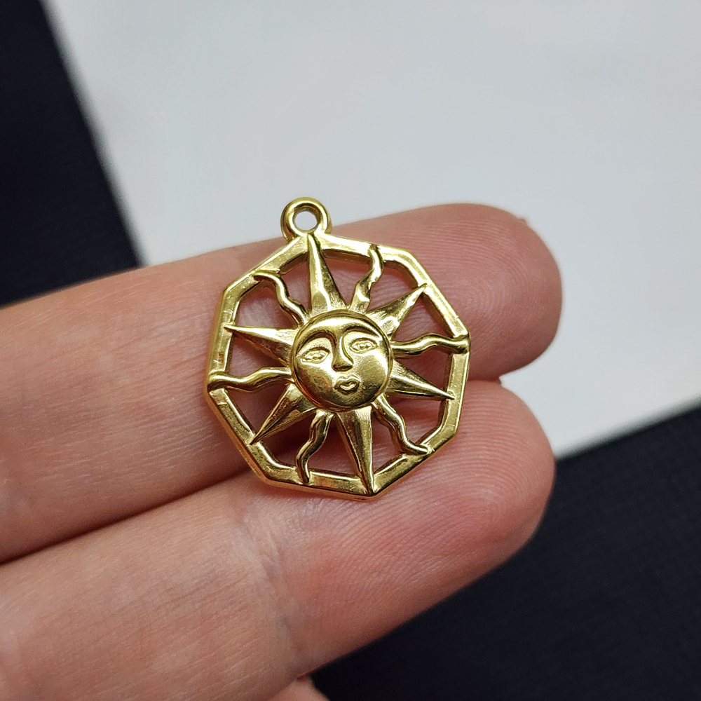 Подвеска солнце, сталь, 2я позолота, премиальная фурнитура